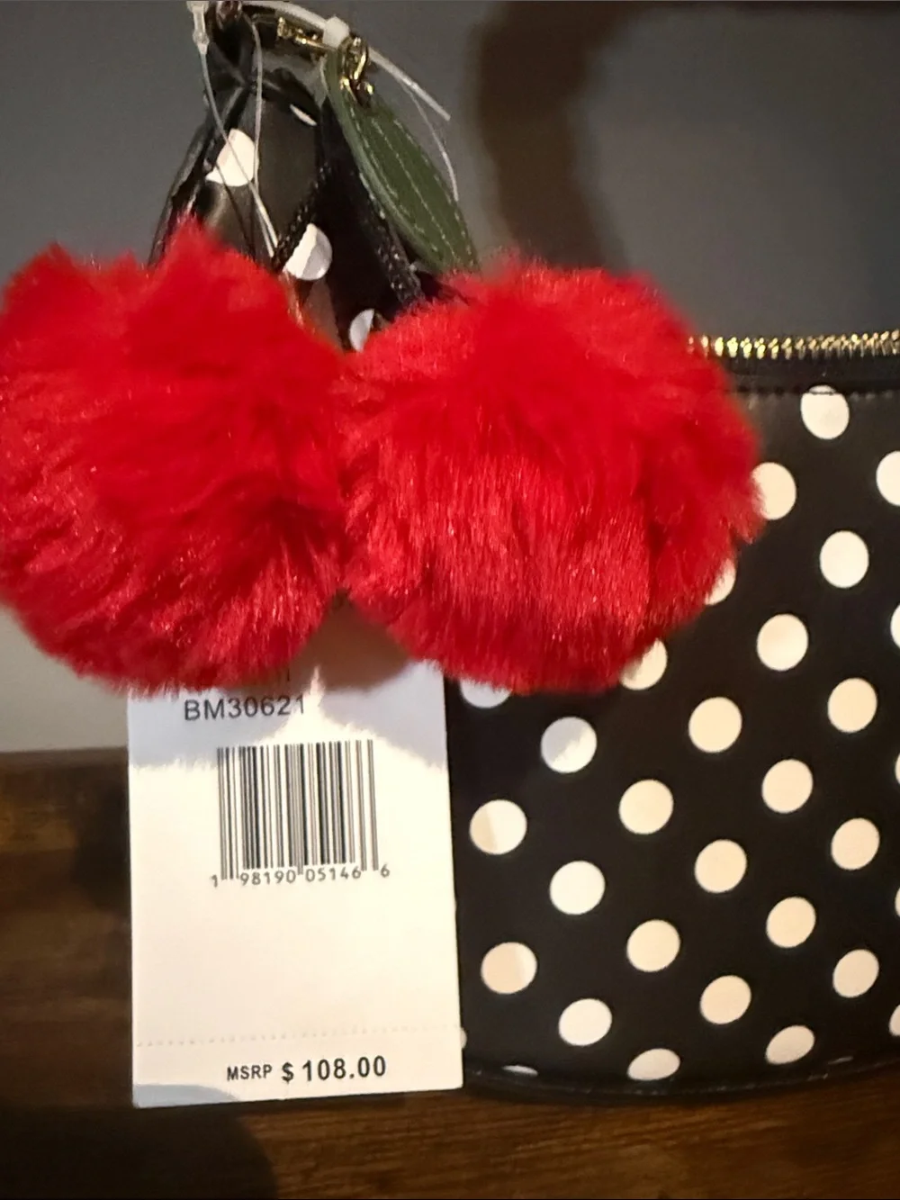 Betsey Johnson Black and White Polka Dot Crescent Shoulder Bag